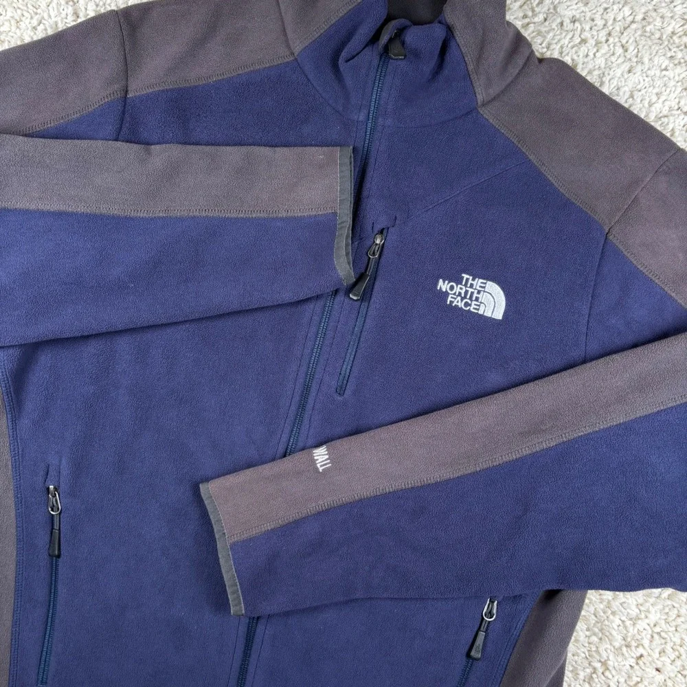 The North Face WindWall Fleece Jacket Mens Med Blue Grey Full Zip Wind Resistant